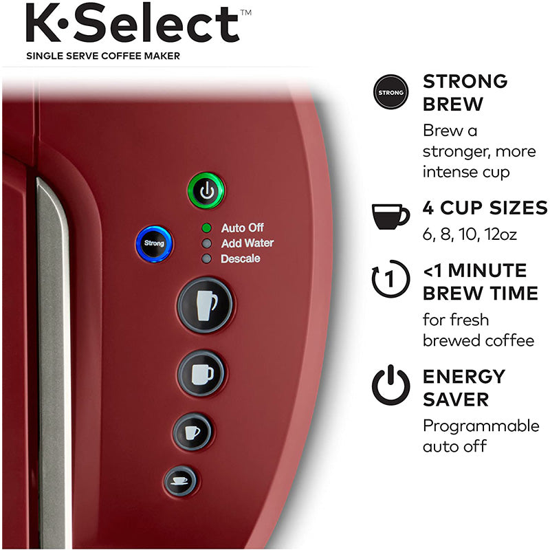 Keurig K-Select Coffee Maker, Single Serve K-Cup Pod Coffee Brewer, With Strength Control and Hot Water On Demand - Vintage Red