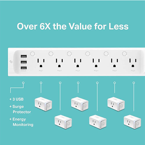 Kasa Smart Plug Power Strip HS300, Surge Protector with 6 Individually Controlled Smart Outlets and 3 USB Ports