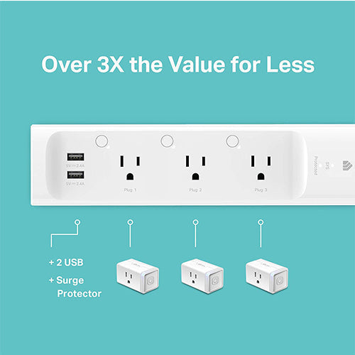 Kasa Smart Plug Power Strip KP303, Surge Protector with 3 Individually Controlled Smart Outlets and 2 USB Ports