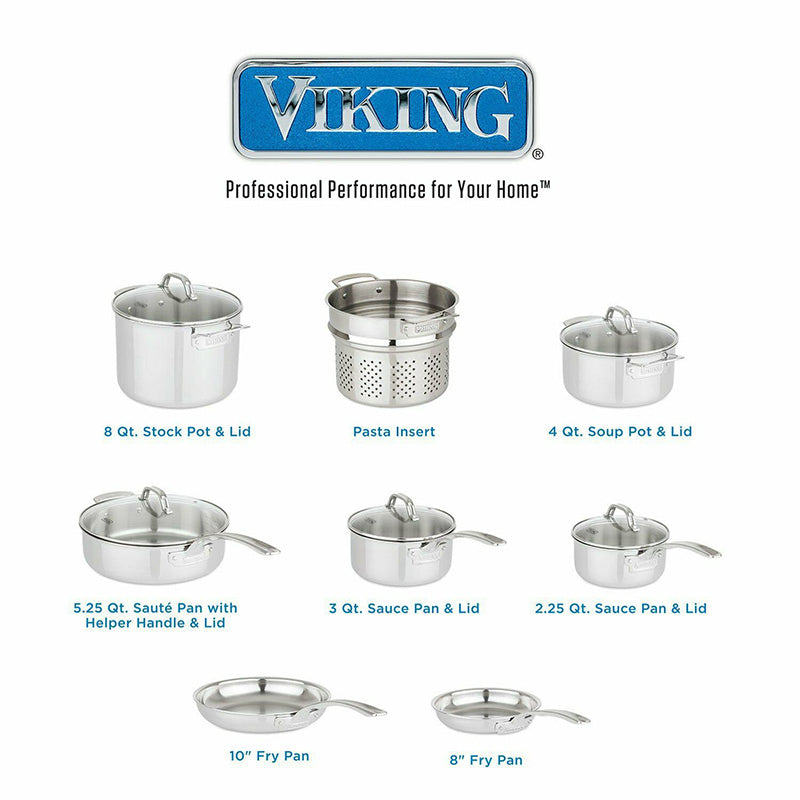 Viking Culinary 3-Ply 13-Piece Cookware Set,Stainless